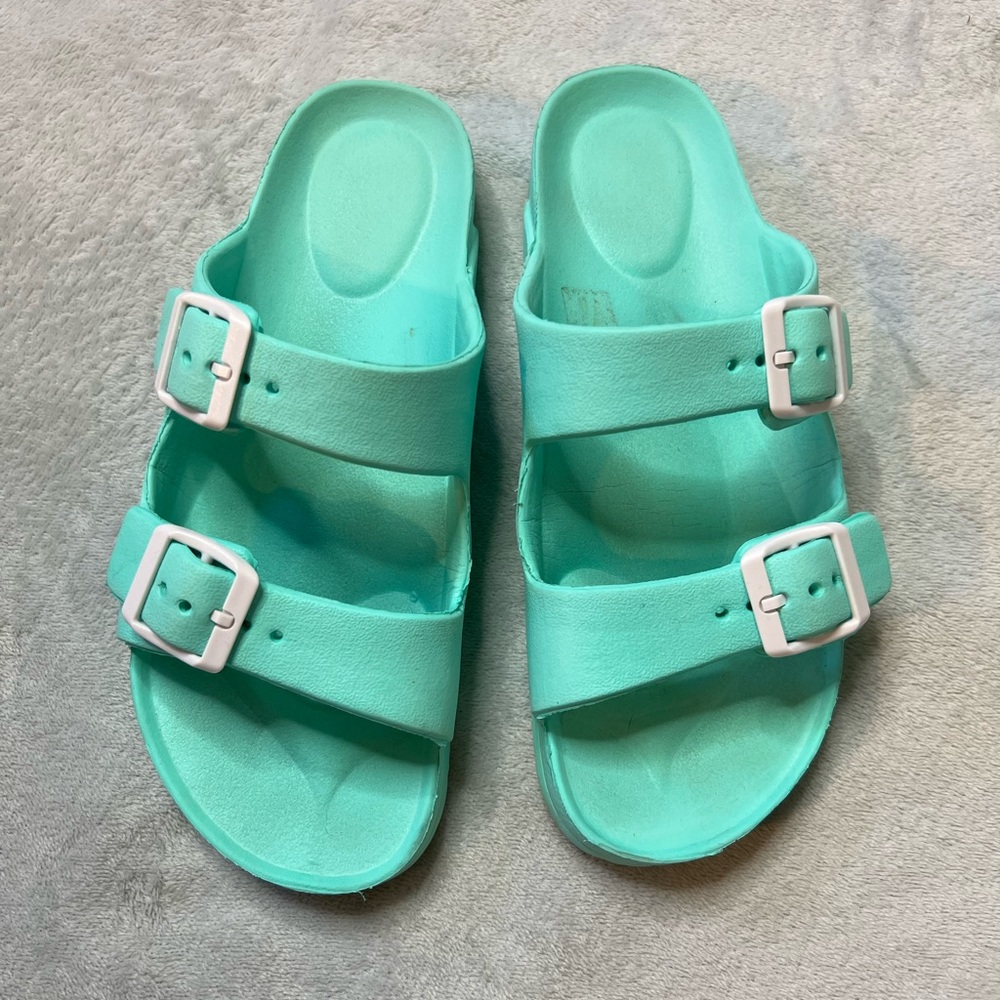 Teal Plastic Slide Sandals